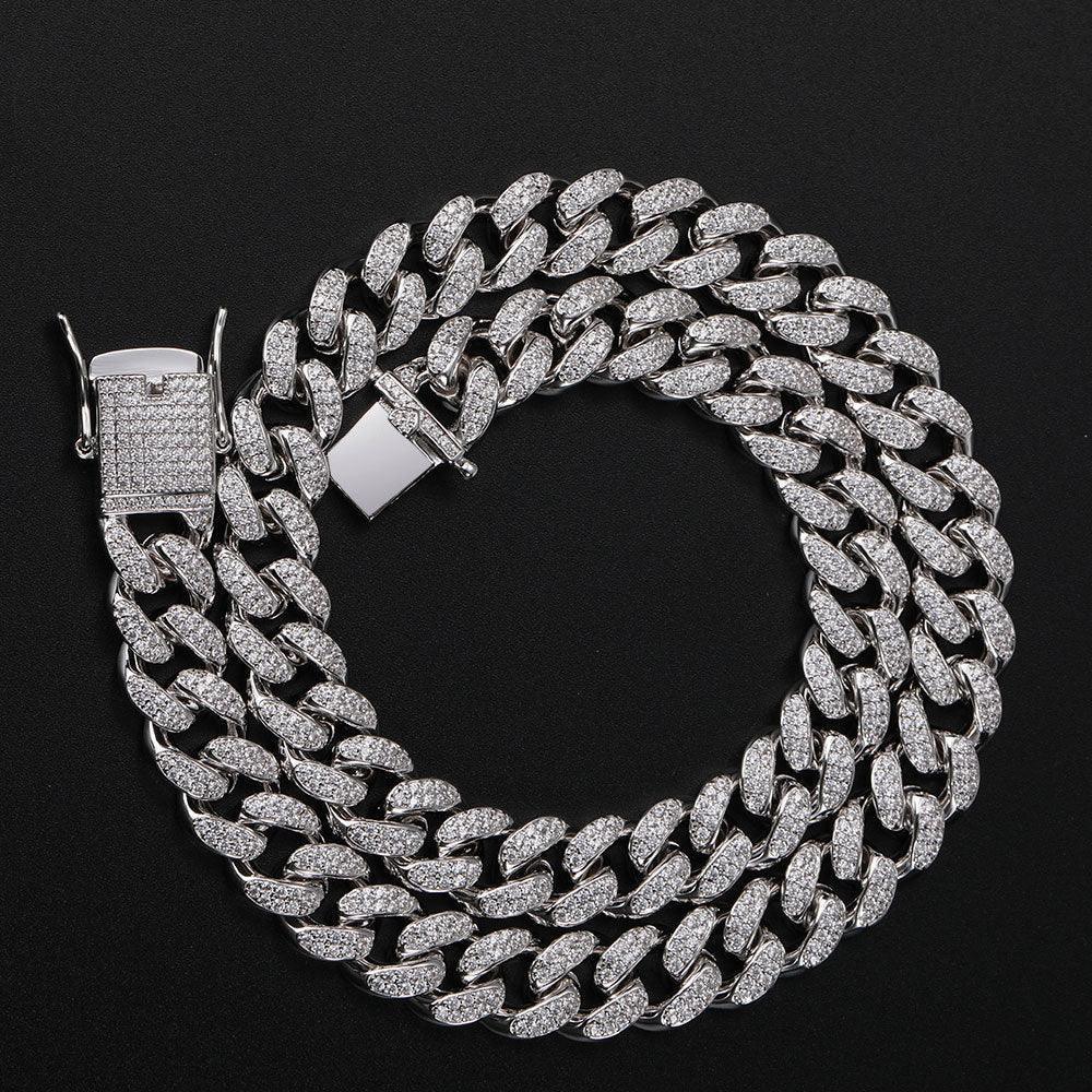 12mm Double Row Iced-Out Zircon Cuban Link Necklace - CaratixJewelry